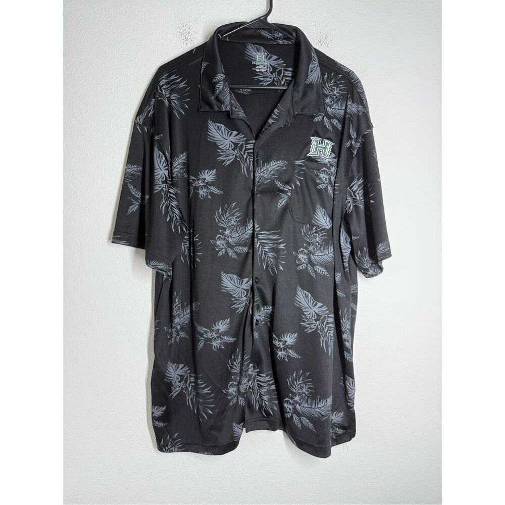 Hawaii Men’s Embroidery Logo Shirt Short Sleeve Button Down Size XL Palm Print